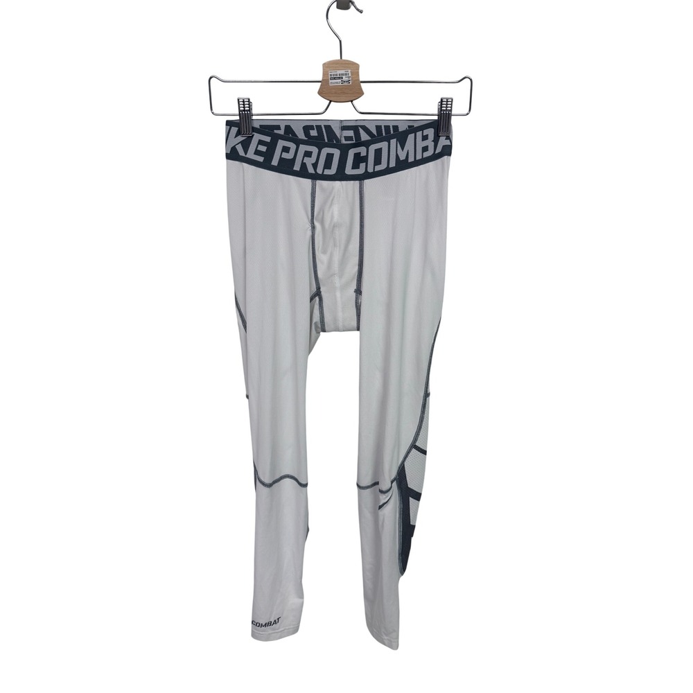 Nike Pro Combat Mens White Compression Leggings Training Tights Large